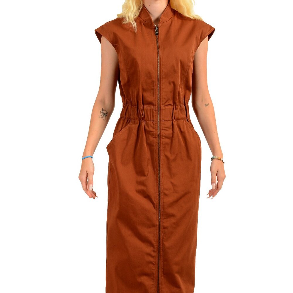 Scuderia Ferrari Women's Brown Full Zip Sleeveless Pencil Dress US XS IT 38